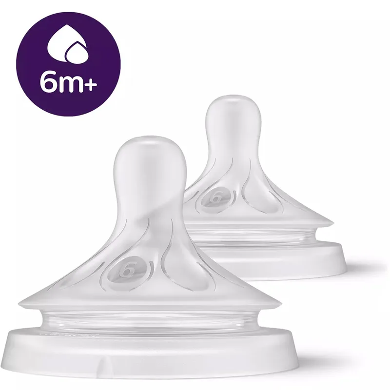 Philips Avent Natural Response Teat 6m+ Θηλή Σιλικόνης Μέγιστης Ροής 6 Οπών 2 Τεμάχια, Κωδ SCY966/02