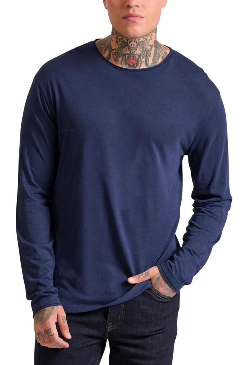 Μπλούζα Μακρυμάνικη Funky Buddha Με Raw Edges FBM010-013-07-NAVY Ανδρικό
