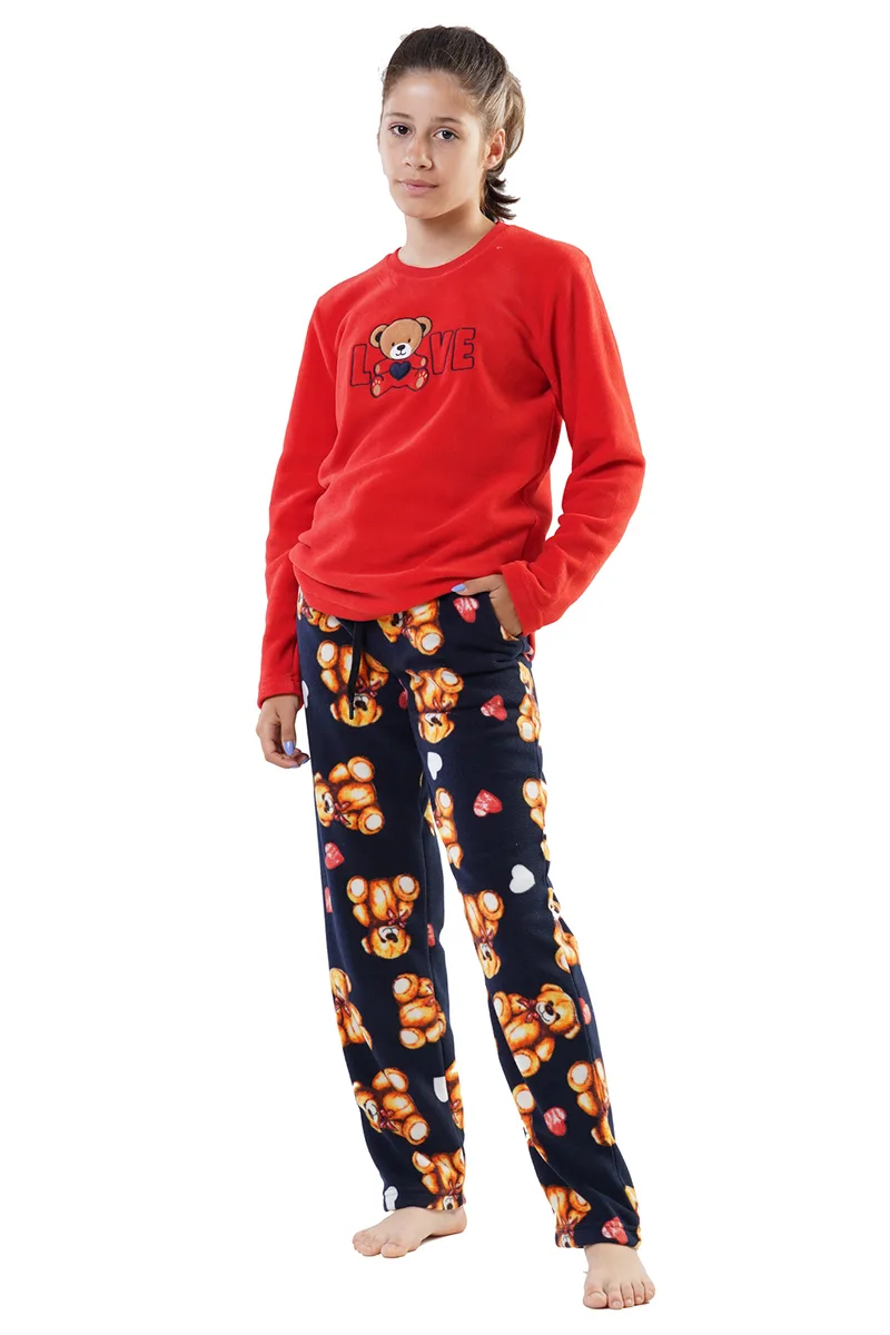 Vienetta Kids Εφηβική χειμερινή fleece πυτζάμα "Love" για κορίτσια (9-16ετών)-201044