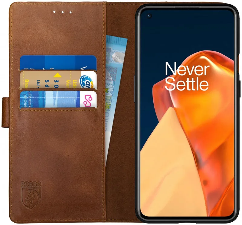 Κόκκινο Deluxe Δερμάτινη Θήκη Πορτοφόλι OnePlus 9 - Brown (8719246296338)
