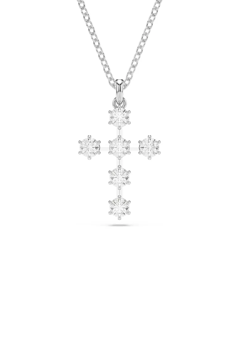 Swarovski γυναικείο μενταγιόν στρογγυλή κοπή, σταυρός, λευκό, επιμετάλλωση ροδίου "Insigne" - 5675576