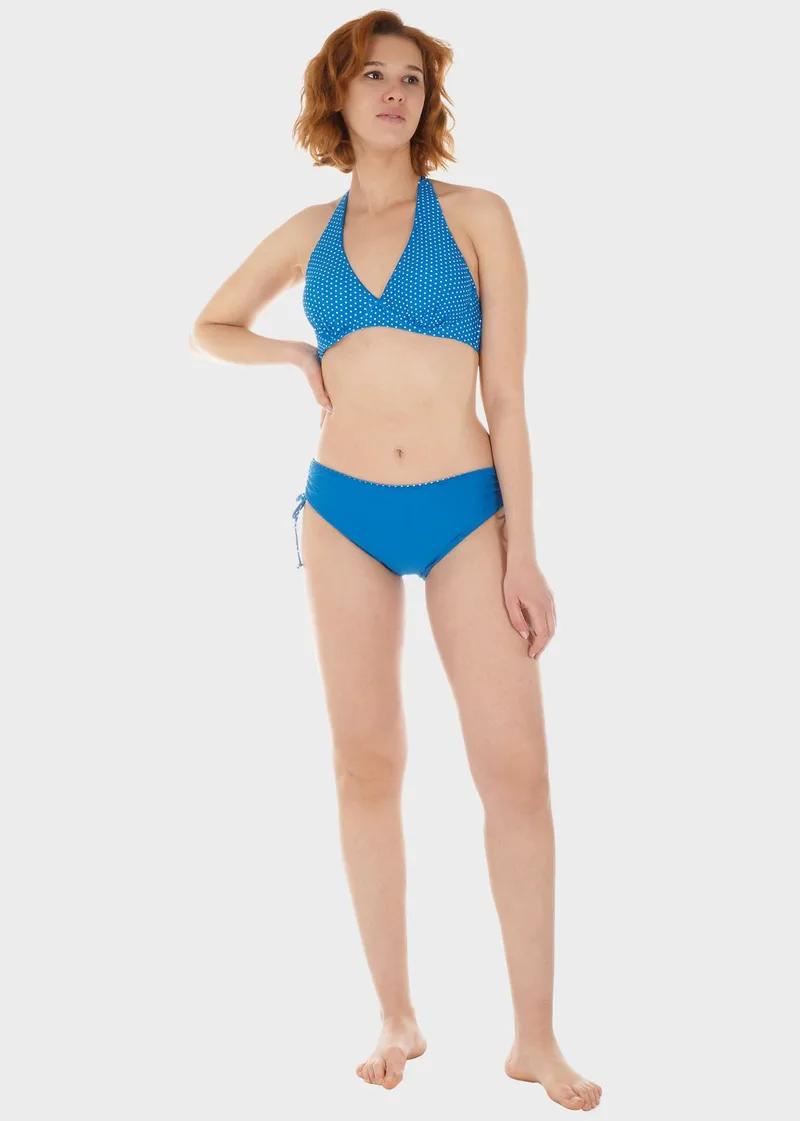 Γυναικείο σετ μαγιό bikini φαρδύ τριγωνάκι με μπανέλα slip κανονική γραμμή.Καλύπτει C-D Cup ΜΠΛΕ