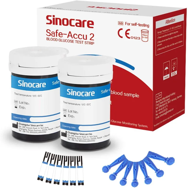 [50pcs] Sinocare Glucometer Glucose Test Strips with free lancets | Safe Accu 2