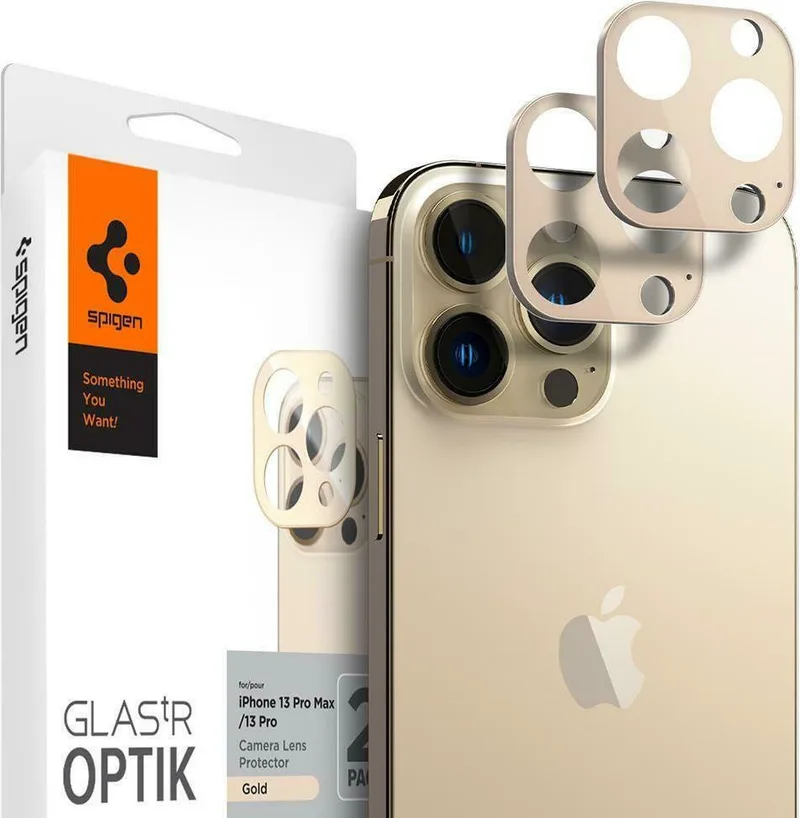 Spigen GLAS.tR OPTIK Camera Lens Protector - Αντιχαρακτικό Προστατευτικό Γυαλί για Φακό Κάμερας Apple iPhone 13 Pro / 13 Pro Max - 2 Τεμάχια - Χρυσό (AGL04034)