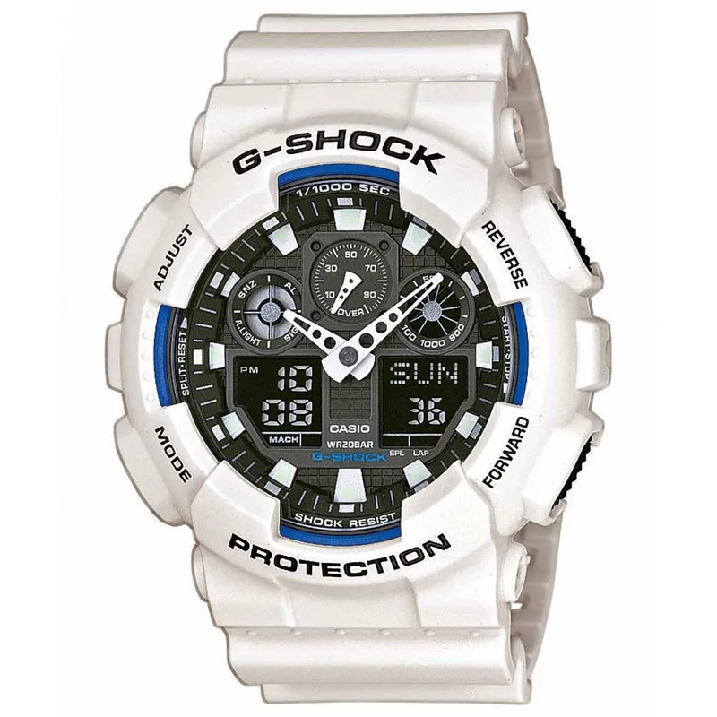 CASIO G-SHOCK Chronograph White Rubber Strap GA-100B-7AER