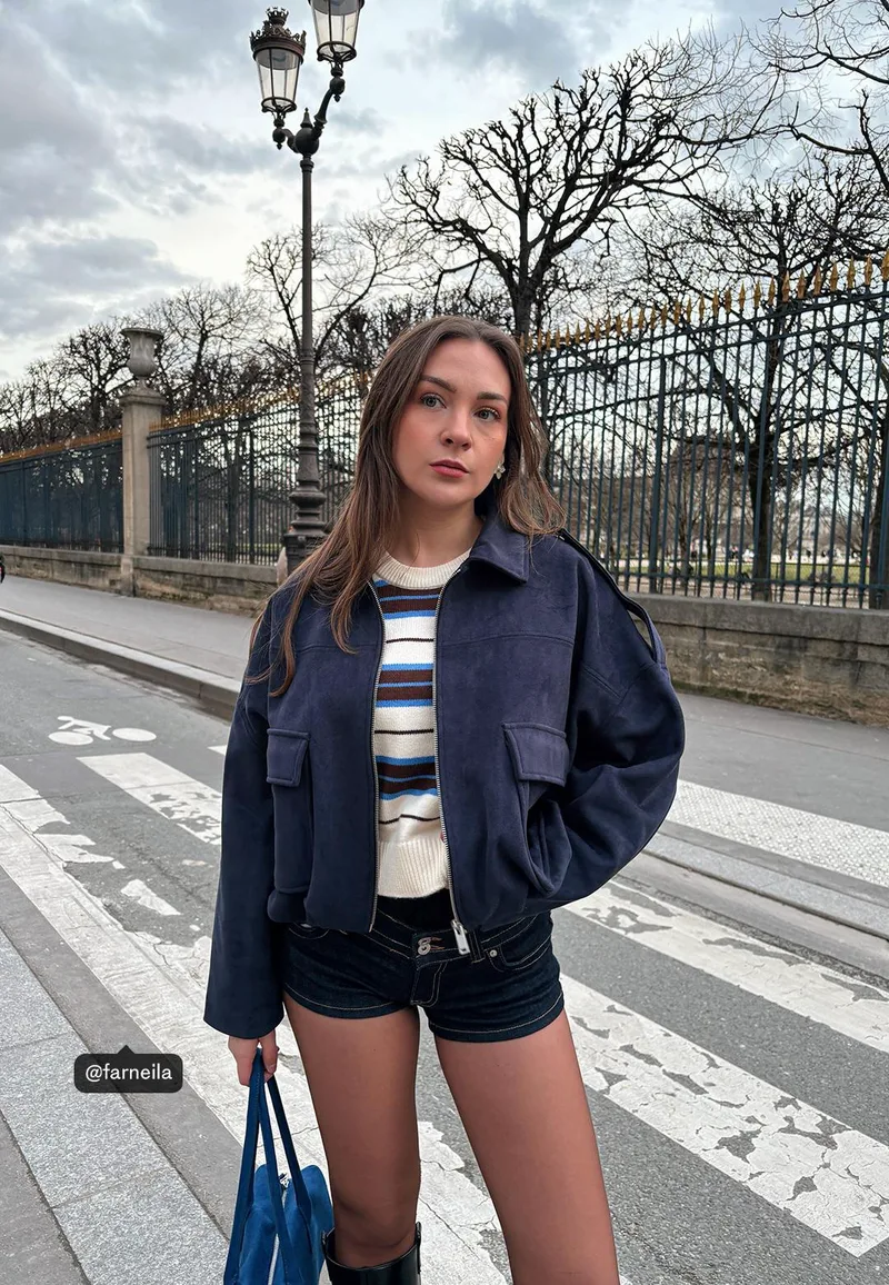 Stradivarius Μπουφάν Balloon Από Συνθετικό Σουέντ Navy Blue L