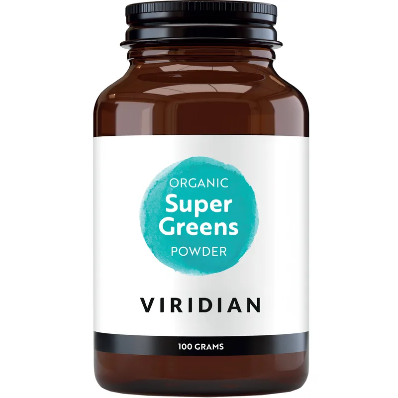 Viridian Organic Super Greens Powder Συμπλήρωμα Διατροφής Βιολογικής Καλλιέργειας Πράσινων Βοτάνων & Υπερτροφών σε Σκόνη Πλούσιο σε Χλωροφύλλη, Βιταμίνες & Μέταλλα με Ισχυρές Αποτοξινωτικές Ιδιότητες 100g