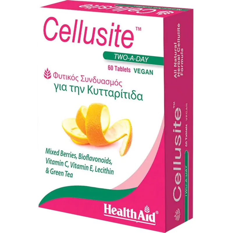 Health Aid Cellusite Συμπλήρωμα Διατροφής Βιταμινών & Φυτικών Εκχυλισμάτων για Μείωση Κατακράτησης, Αντιμετώπισης Κυτταρίτιδας & Όψης Φλοιού Πορτοκαλιού & Αποτοξίνωση 60tabs