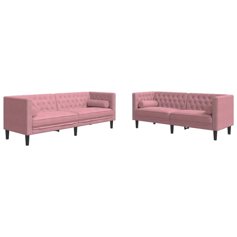 vidaXL Σετ Καναπέδων Chesterfield 2 Τεμαχίων με Στηρίγματα Ροζ Βελούδο