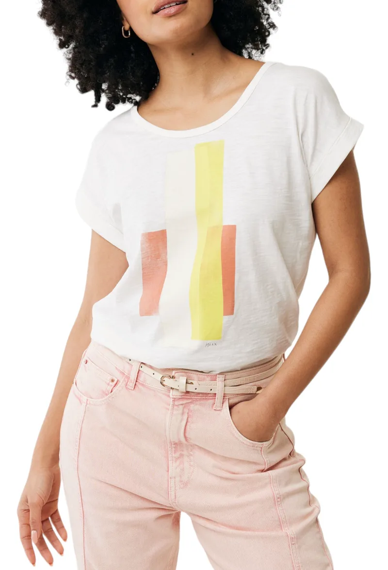 Top Mexx Capsleeve Woven Front Jersey Back TU2008033W-Off White Γυναικείο