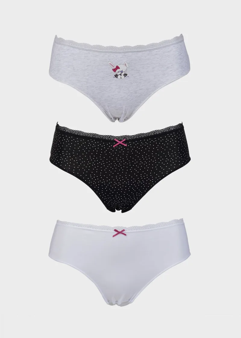 Γυναικείο slip all cotton λεπτομέρειες δαντέλας. Συσκευασία 3pack. MULTI COLOUR