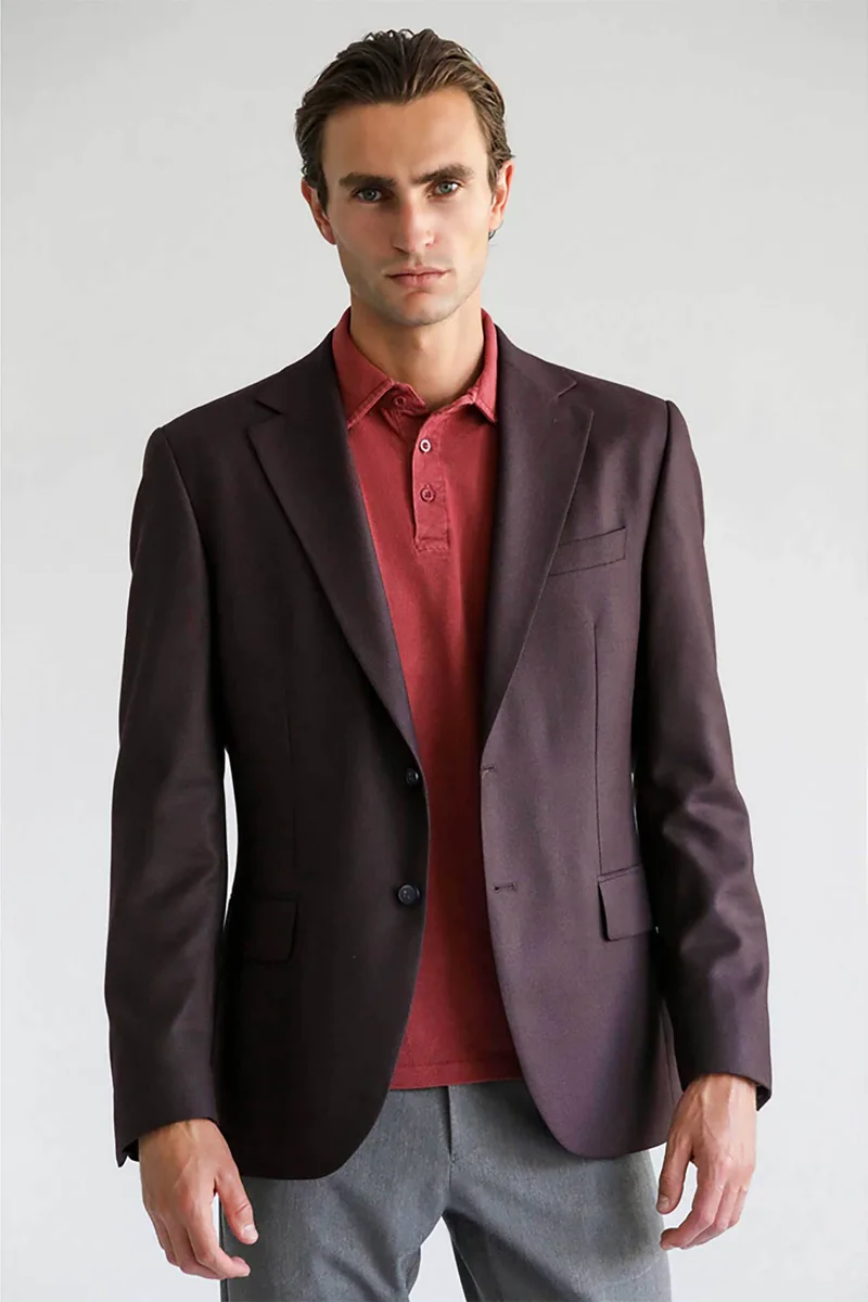Prince Oliver ανδρικό σακάκι μονόχρωμο Modern Fit - 11989045 Μπορντό
