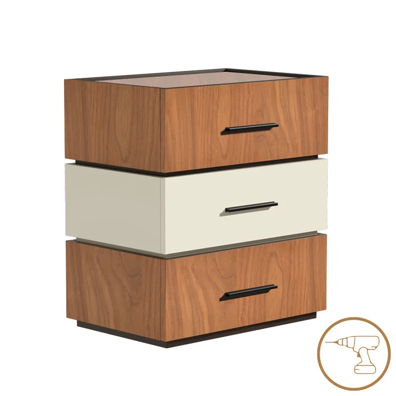 Κομοδίνο Sonlen pakoworld mdf σε καρυδί-μπεζ απόχρωση 60x40x66εκ (Σετ 2 Τεμάχια) - PAKO WORLD - 072-000106