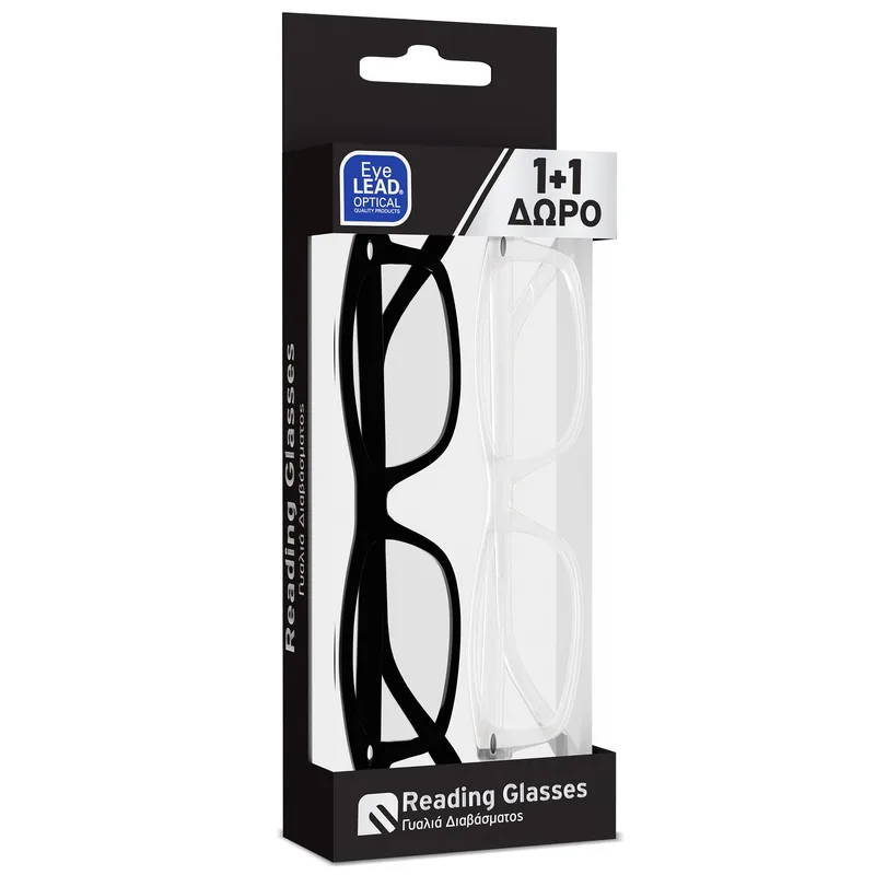 Eyelead Πακέτο Προσφοράς Γυαλιά Διαβάσματος Unisex, Μαύρο Κοκκάλινο Ε221 & Διαφανές Κοκκάλινο Ε223 1+1 Δώρο - 2,50