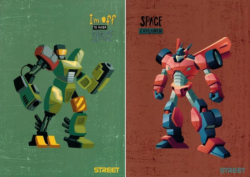 Τετράδιο καρφίτσα ριγέ Street Robots 54 φύλλα Α4 (2 σχέδια)