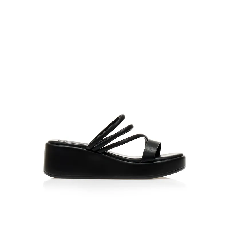 Flatforms TSOUKALAS μαύρα δερματίνη με πολλαπλά λουράκια ΜΑΥΡΟ