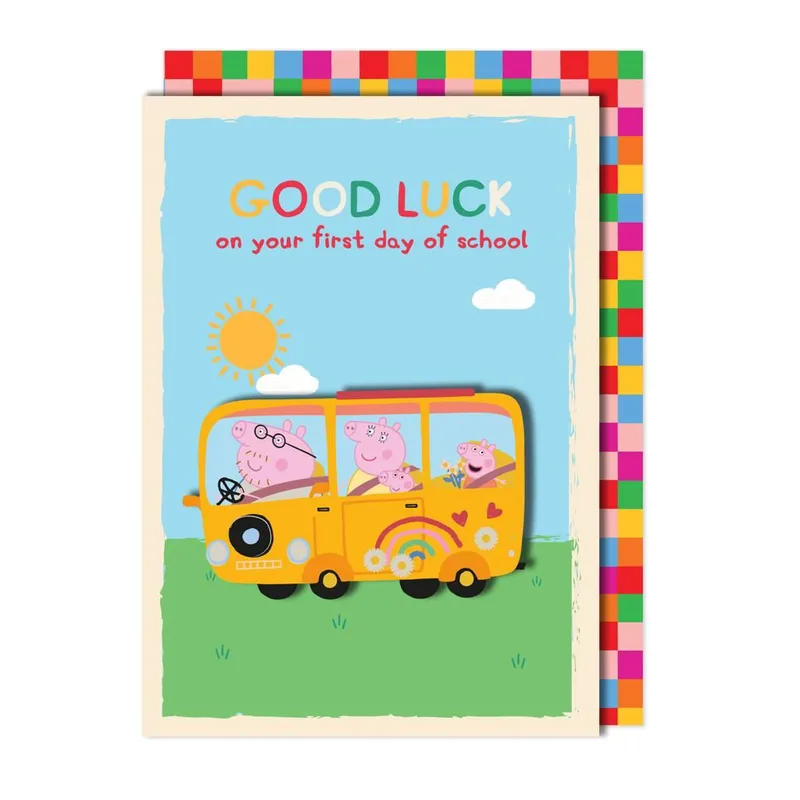 Ευχετήρια κάρτα σχολικό Τache - First day of school (Peppa Pig)