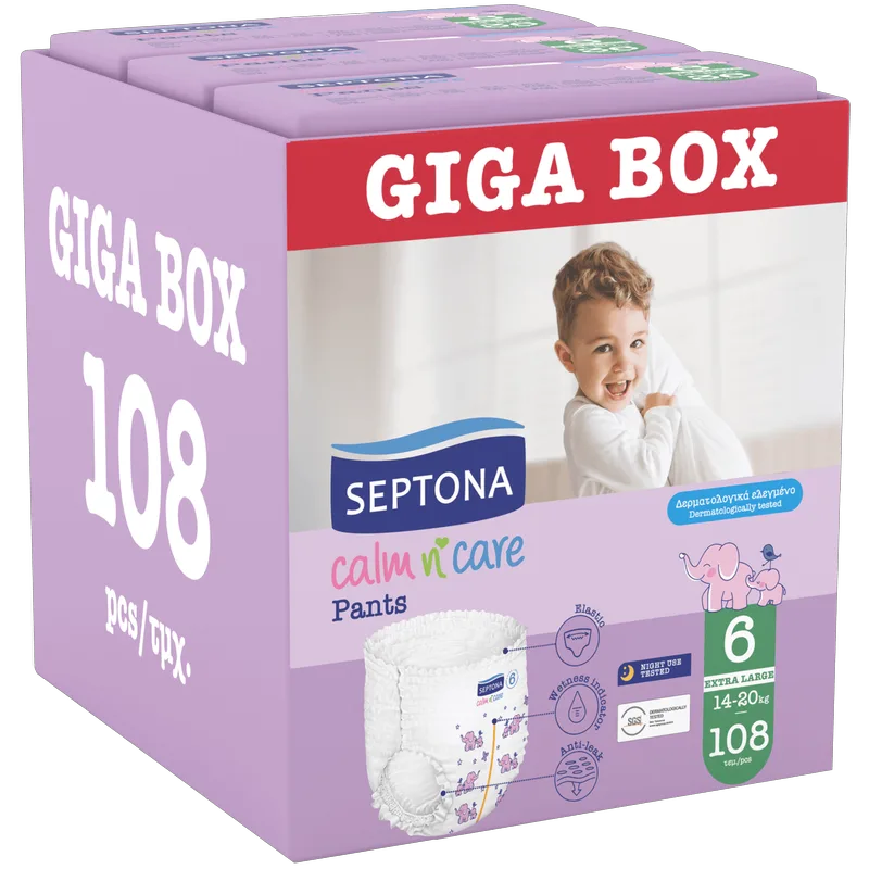 Septona Calm n' Care Pants Giga Box Extra Large No6 (14-20kg) 108 Τεμάχια (3x36 Τεμάχια)