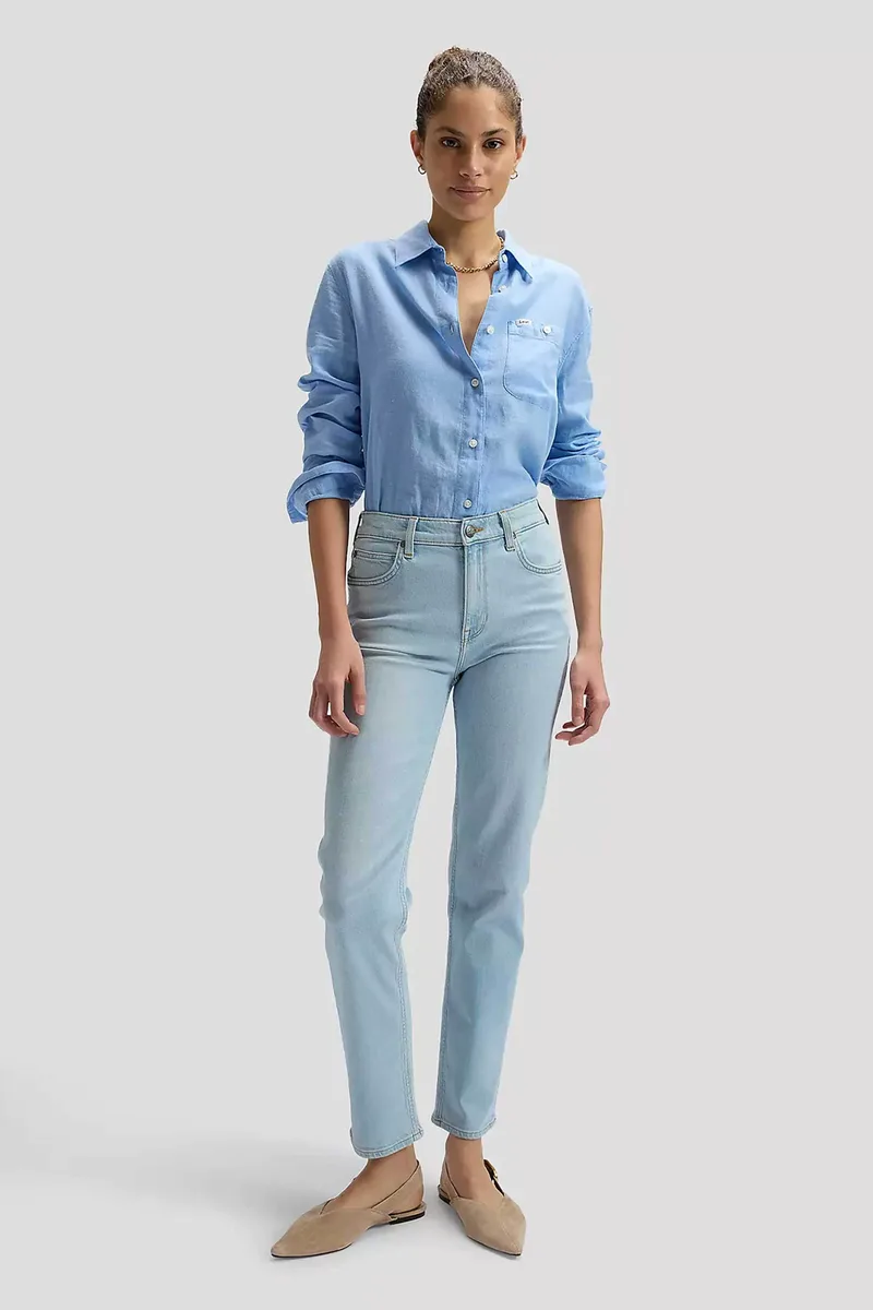 Lee® γυναικείο τζιν παντελόνι cropped πεντάτσεπο Regular Straight Fit "Carol" - 112376631 Denim Blue Ανοιχτό