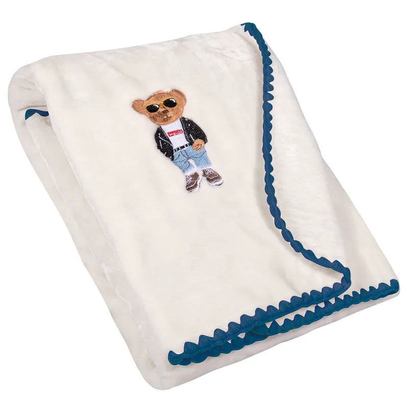 Κουβέρτα Βελουτέ Αγκαλιάς Greenwich Polo 8838 Ivory-Blue 80x110