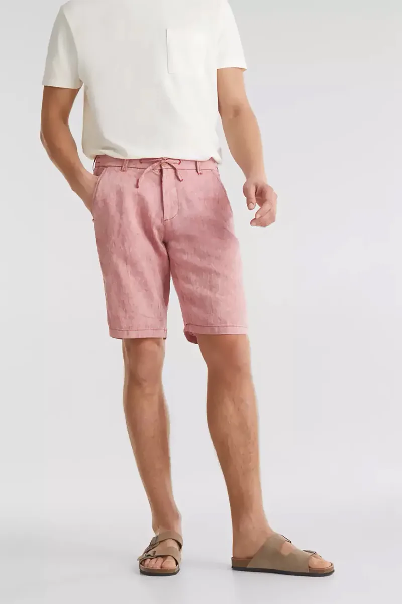 Esprit ανδρική μονόχρωμη λινή βερμούδα - 050EE2C306 Κόκκινο