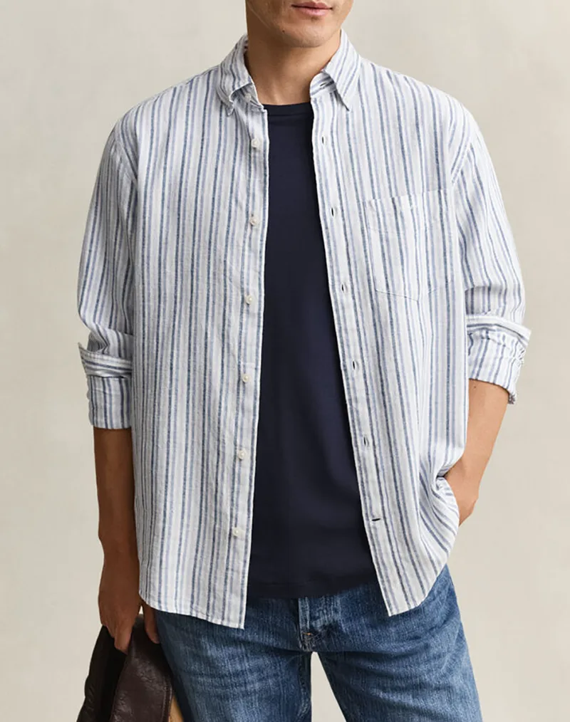 GANT ΠΟΥΚΑΜΙΣΟ ΜΜ REG COTTON LINEN STRIPE SHIRT 3G3260081-442 LightBlue