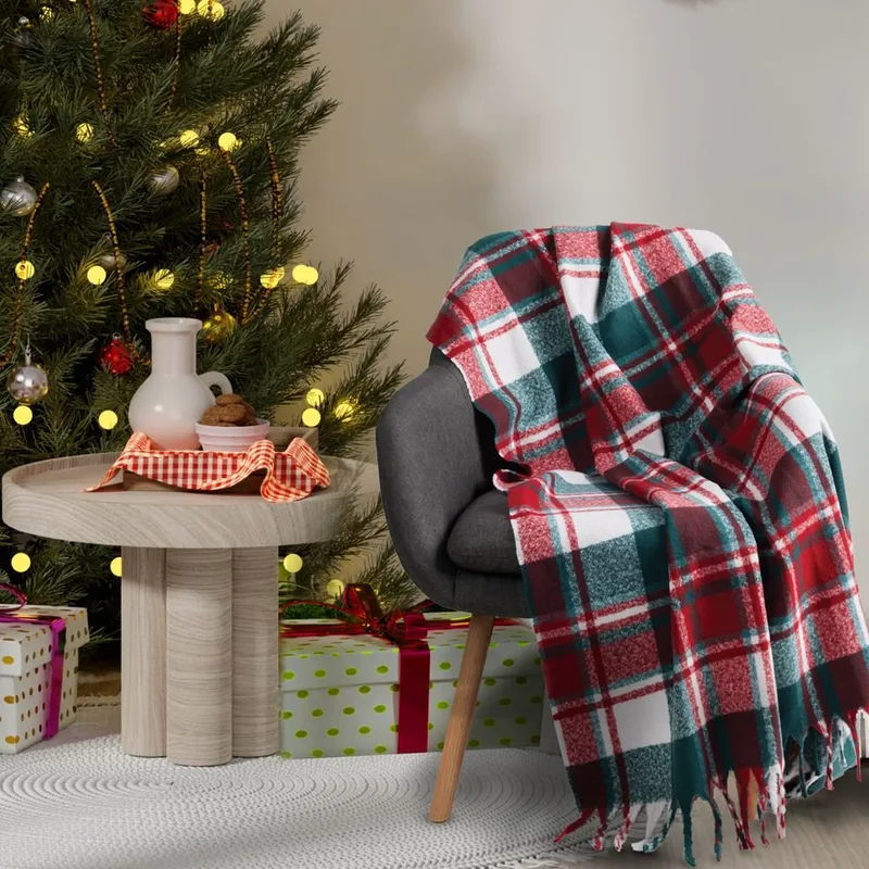 ΚΟΥΒΕΡΤΑ ΚΑΝΑΠΕ DAS HOME FAUX MOHAIR 1378 GREEN/RED (130X170CM)