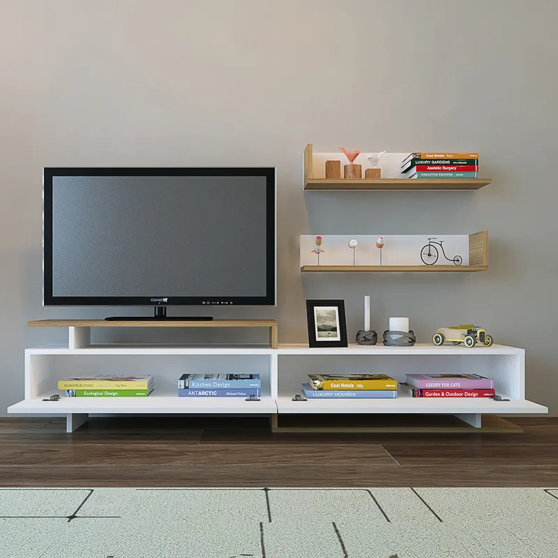 Έπιπλο Τηλεόρασης Ayaz - White, Teak 788Dec3031 (180x40x37,4)