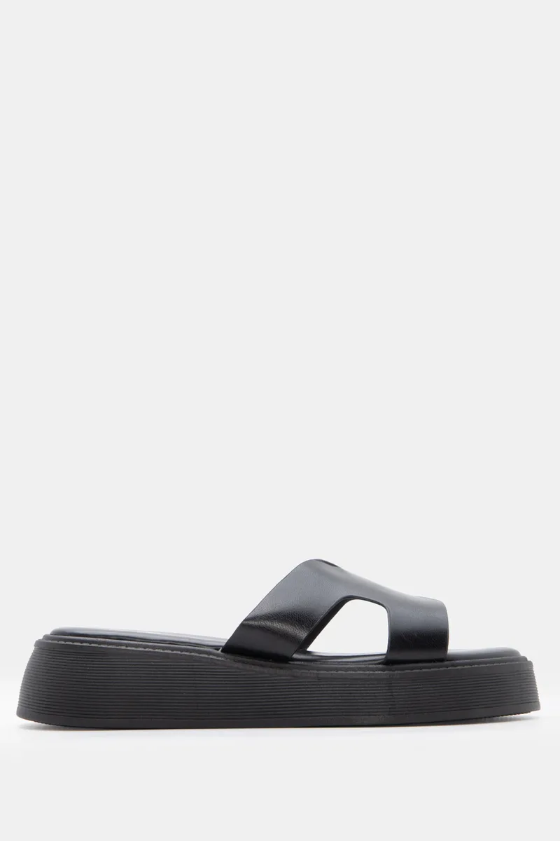 LUIGI DESIGN - Σανδάλια Flatform με Ανοίγματα στην Φάσα - Μαύρο