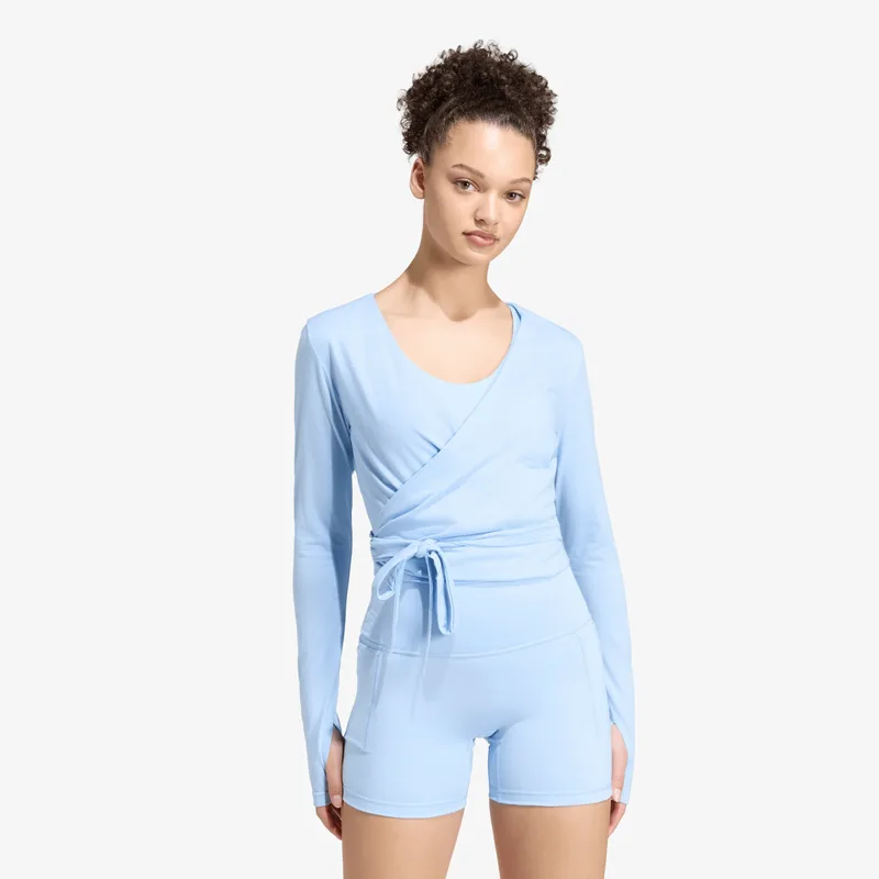 T-shirt adidas 3 Stripes Studio Soft Ballet Wrap Top Glow Blue/ Earth Strata S