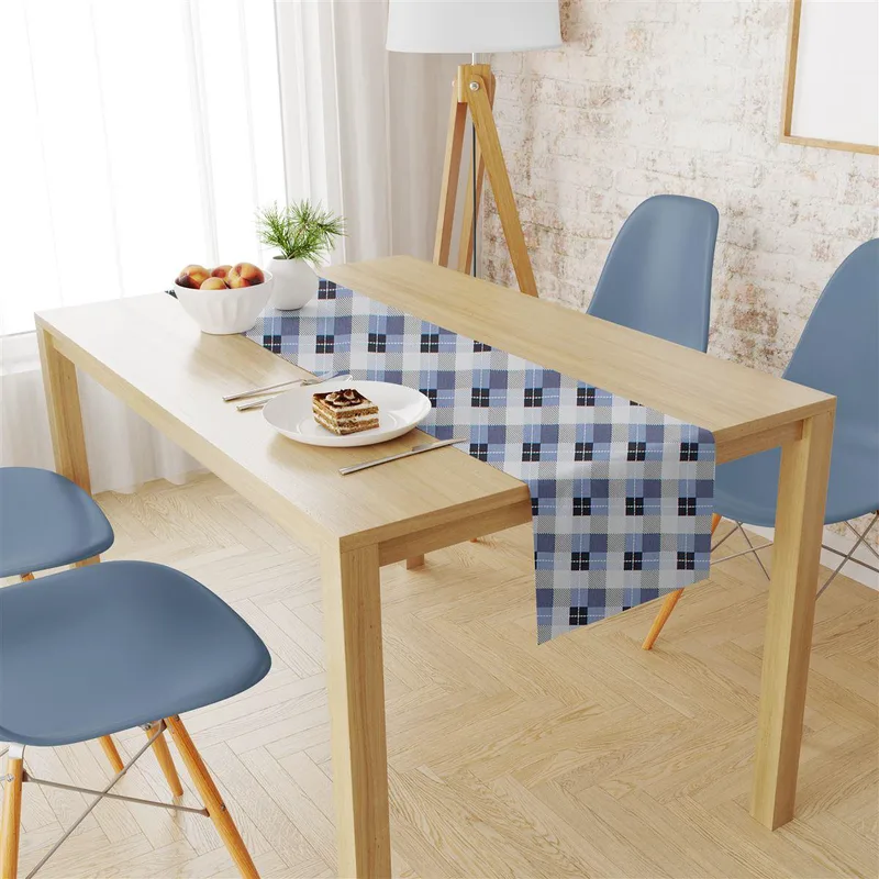 Τραβέρσα Αλέκιαστη Checkered 468 40X180 Blue 70/30 Cott/Pol