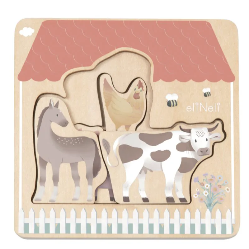 eliNeli Wooden Puzzle Farm παζλ από ξύλο 12m+ 7 τμχ