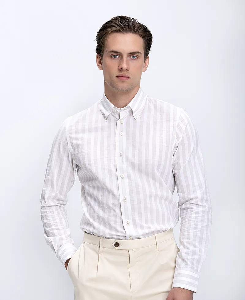 R2 Amsterdam Ανδρικό Πουκάμισο Με Ρίγα Και Button Down Γιακά