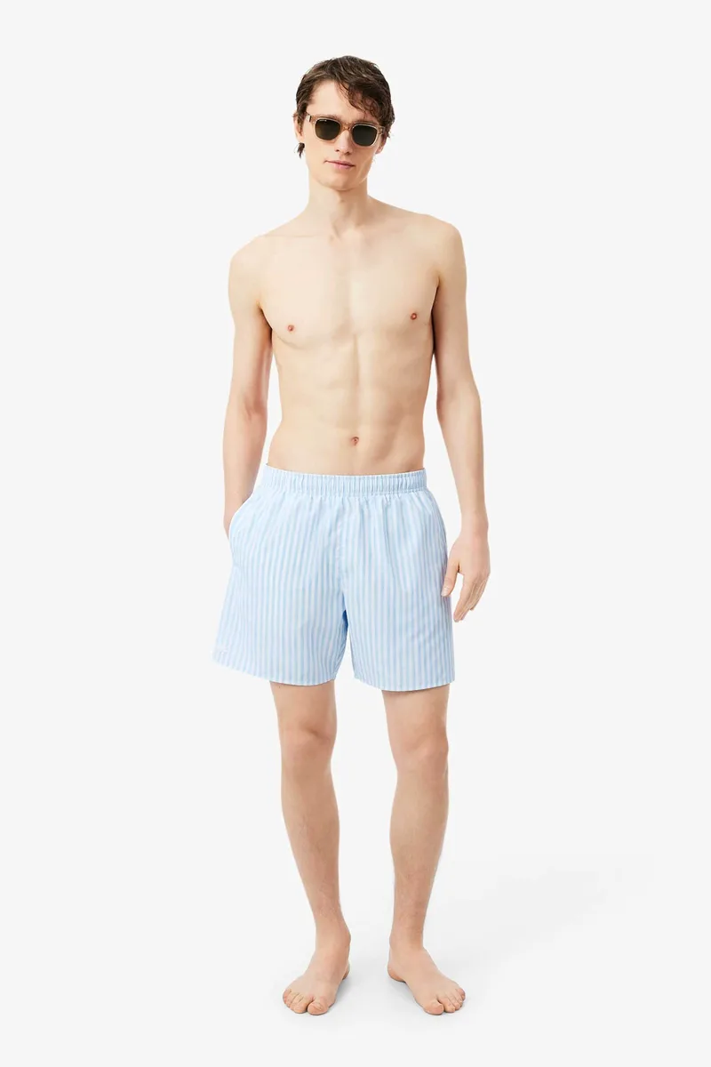 Lacoste ανδρικό μαγιό σορτς με ριγέ σχέδιο - MH1901 Μπλε Ανοιχτό