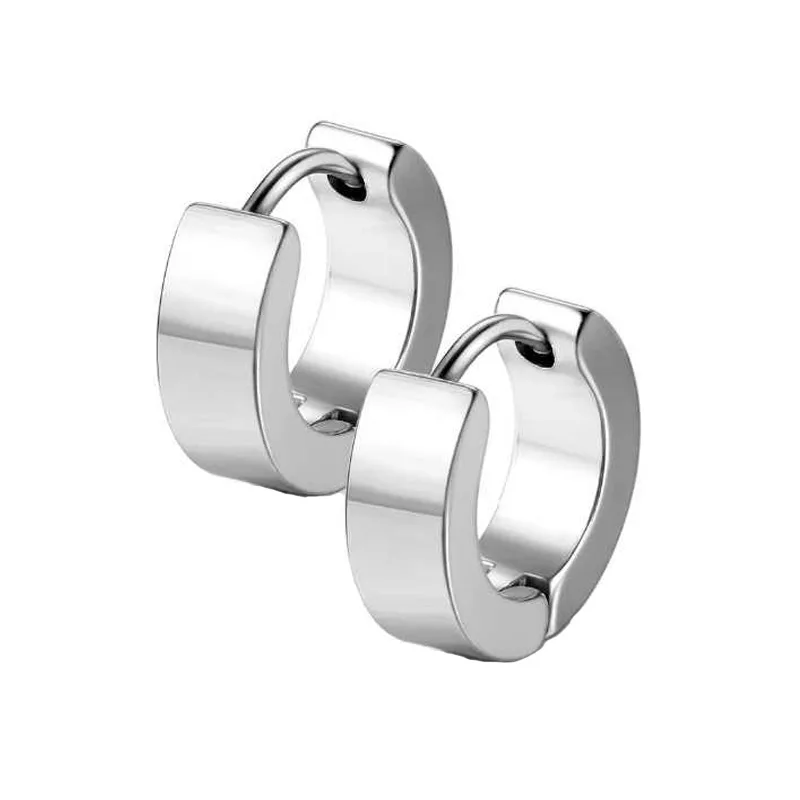 Jt Unisex ατσάλινα σκουλαρίκια κρίκοι μικροί πλατιοί 14mm Ασημί