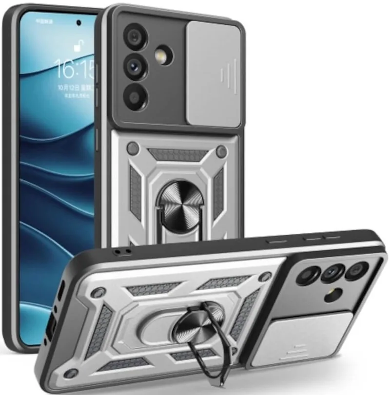 Θήκη Samsung Galaxy A56 Bodycell Armor Slide Ανθεκτική με Κάλυμμα για την Κάμερα & Μεταλλικό Ring Holder - Silver (5206015080937)