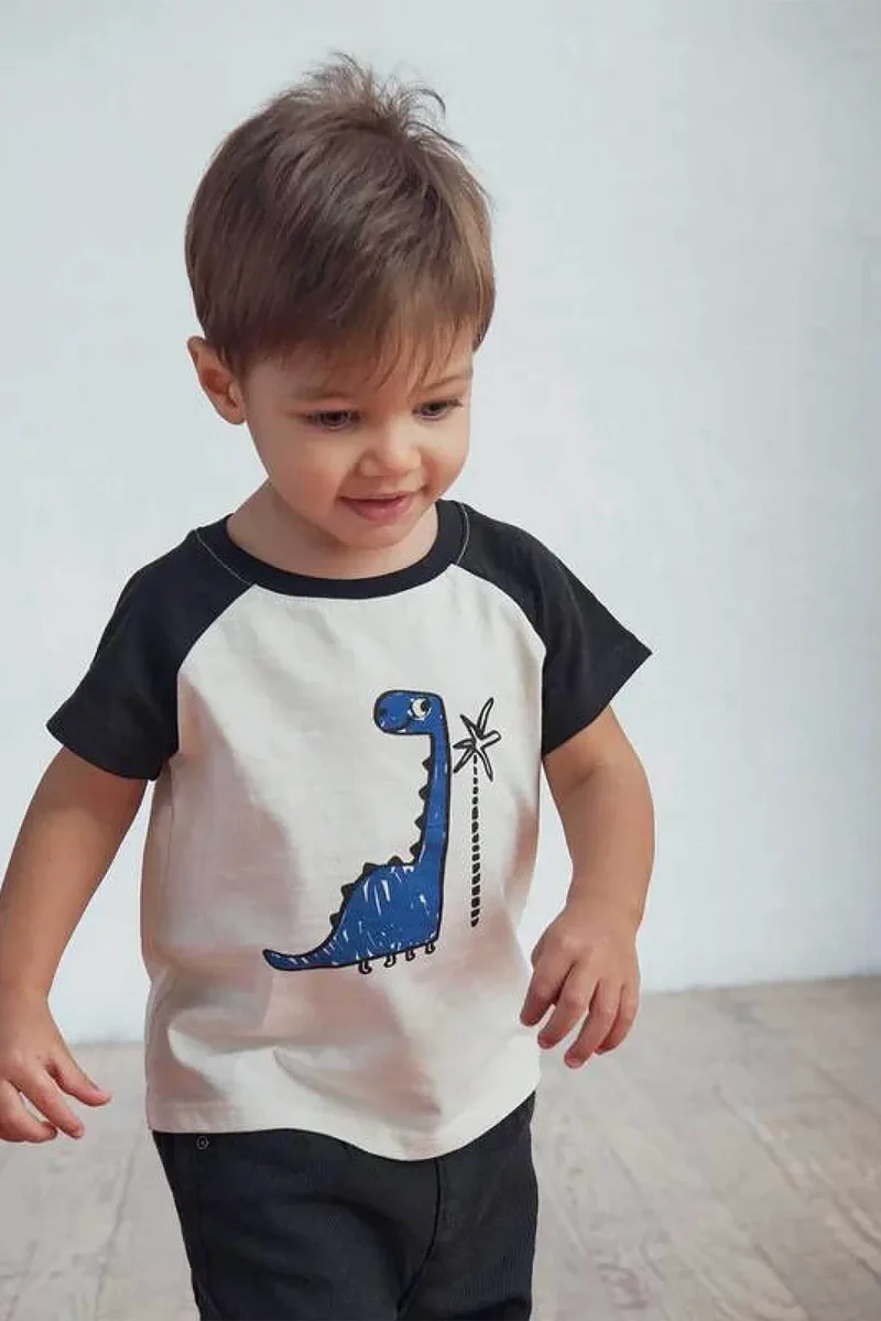 DPAM βρεφική μπλούζα για αγόρια "Raglan Dinosaur" - 374400 Ασπρόμαυρο