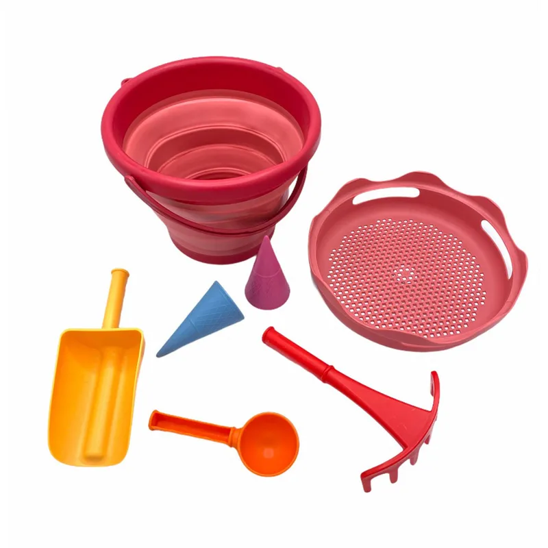 Κουβαδάκι + Φτυαράκια Παραλίας (Σετ 7τμχ) CompacToys Red