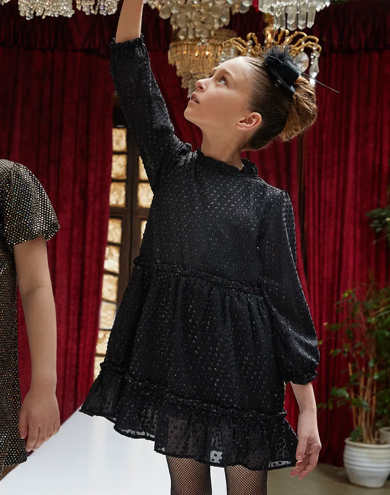 Φόρεμα επίσημο με φραμπαλά για κορίτσι.Boutique collection | ΜΑΥΡΟ