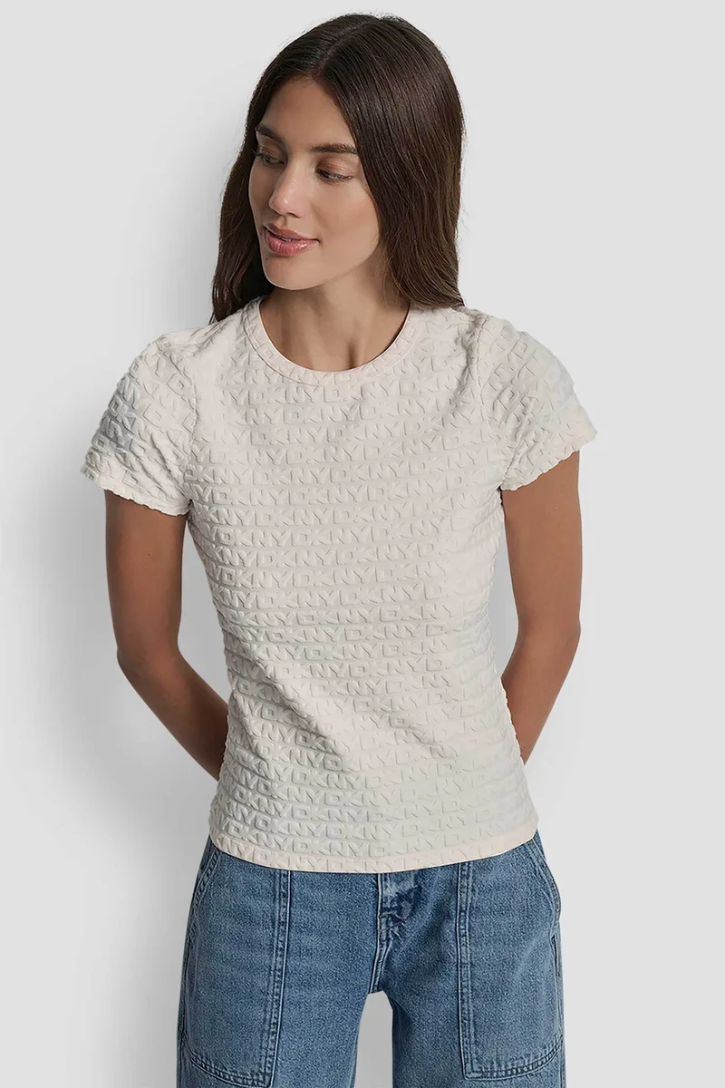 DKNY γυναικεία μπλούζα με all-over logo print μονόχρωμη - DJ5T1571 Εκρού