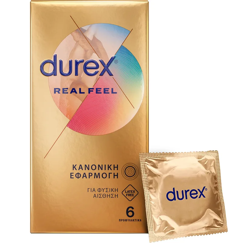 Durex Real Feel Condoms Προφυλακτικά για πιο Φυσική Αίσθηση, Χωρίς Λάτεξ 6 Τεμάχια