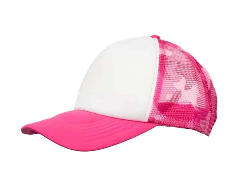 Πεντάφυλλο καπέλο τζόκεϊ με δίχτυ camouflage Atlantis Mesh Camo White/Pink Camo