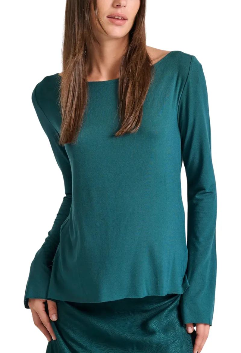 Μπλούζα Μακρυμάνικη Funky Buddha Raw Edges FBL010-103-07-DK MOSS Γυναικείο