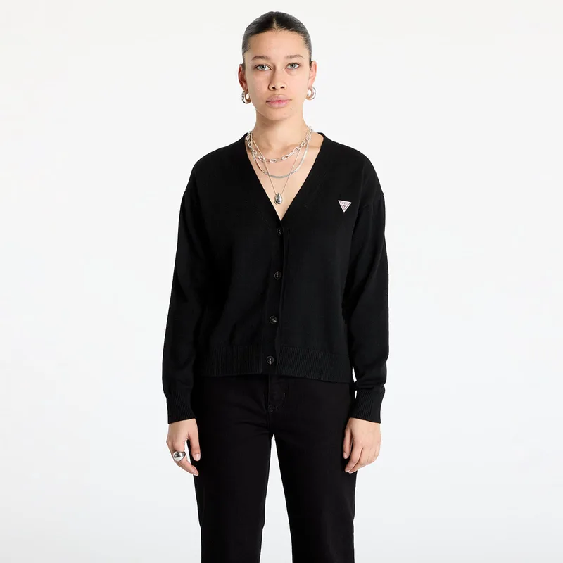 Πουλόβερ Guess JEANS Silk and Wool-Blend Mini Triangle Cardigan Jet Black A996 XS