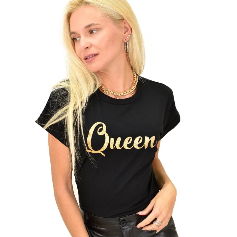 Γυναικείο T-shirt με χρυσό queen Μαύρο 12992
