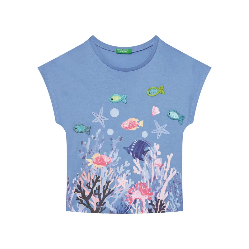 United Colors Of Benetton T-Shirt 3I1XG10JH Μπλε Regular Fit
