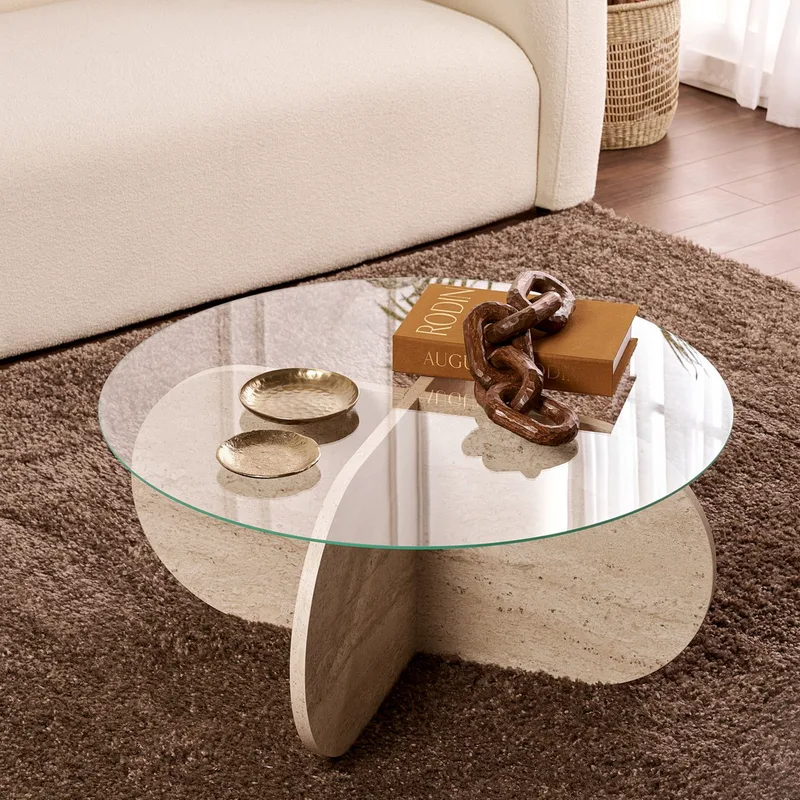 Τραπέζι Σαλονιού Aeris - Travertine, Transparent 668Nrd1106 (75x35x75)