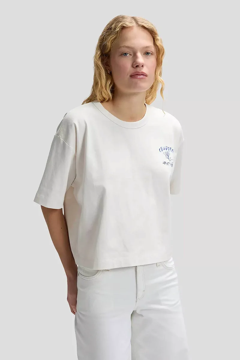 Lee® γυναικείο T-shirt μονόχρωμο με logo print Regular Fit "Crafted" - 112377773 Εκρού