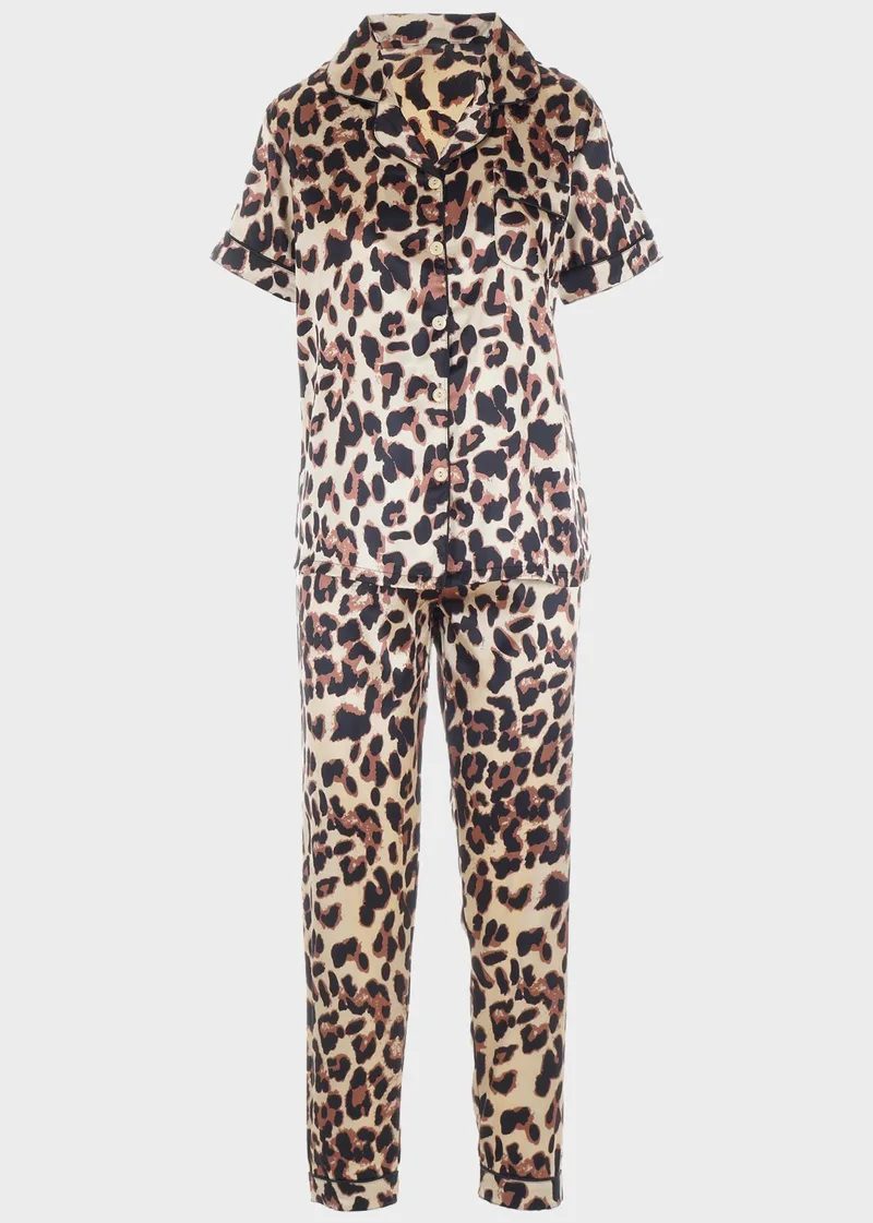 Γυναικεία σατέν πιτζάμα animal print ANIMAL