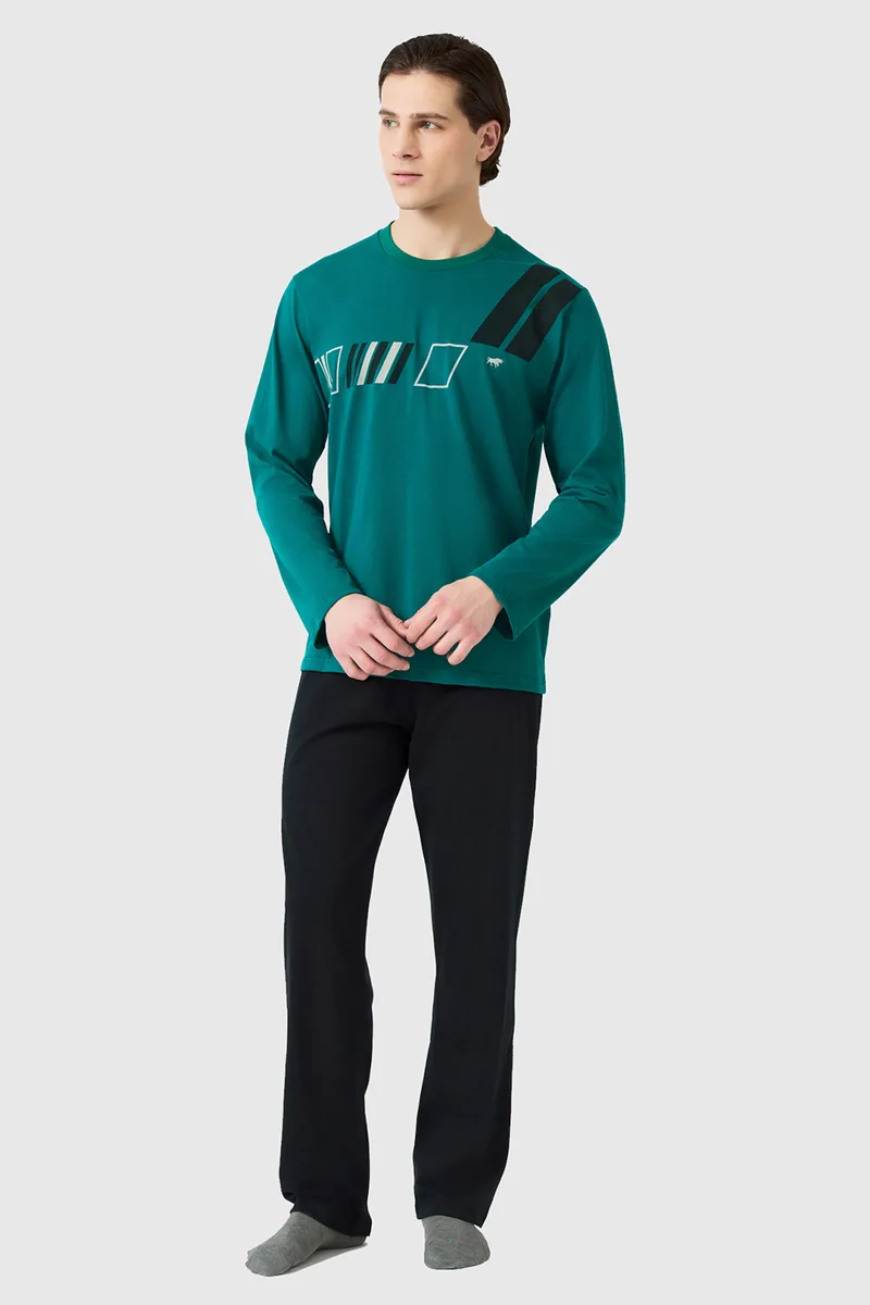 Minerva Ανδρική χειμερινή βαμβακερή πυτζάμα Athletic Stripes-71167-843